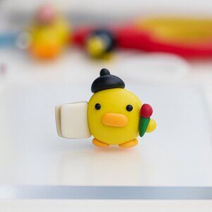 Handmade Polymer Clay Duck Keychain • Duck Charm with Book & Rose